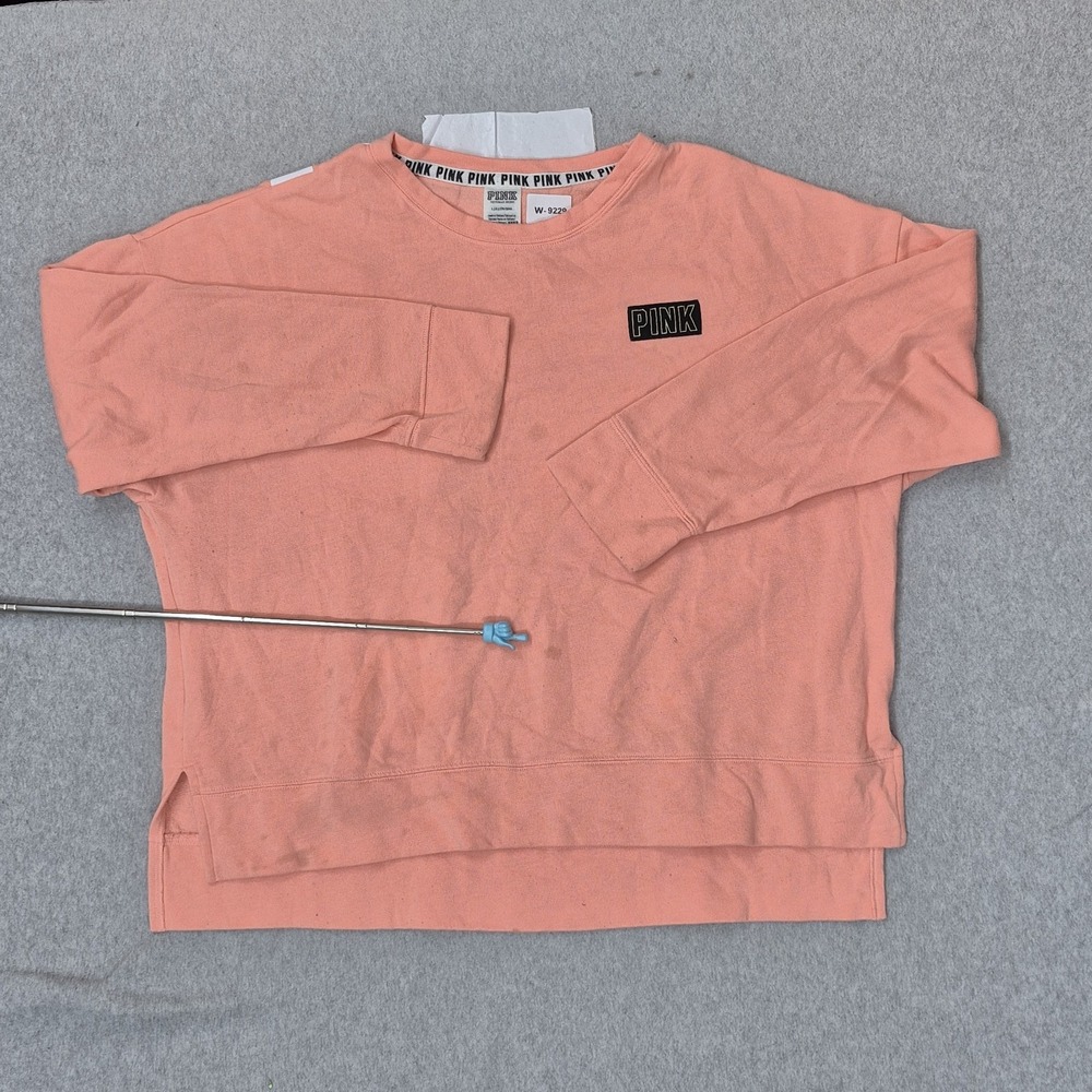 PINK Victoria's Secret Women Sweatshirt L Peach Fleece Logo Spellout READ